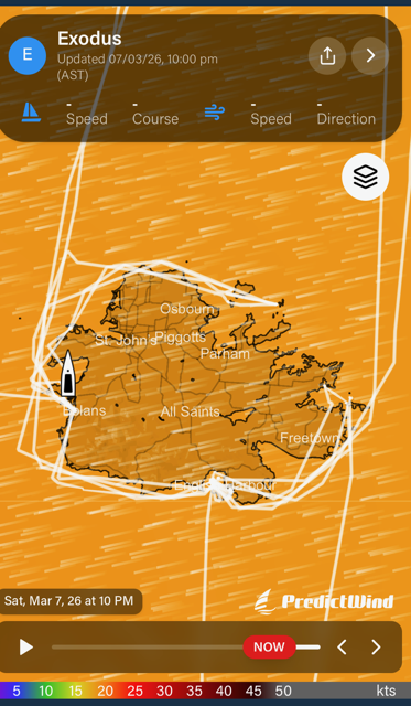 PredictWind tracking screenshot near Antigua
